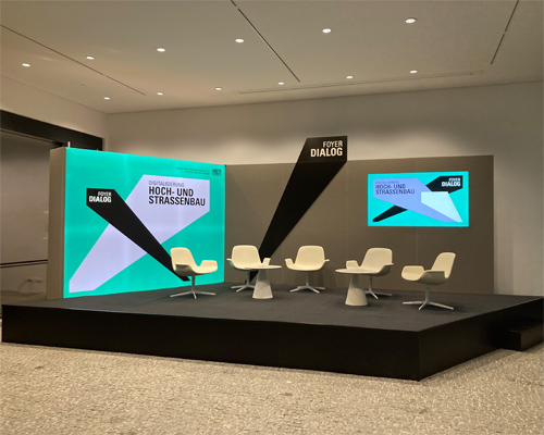 Messestand Bühne mit Rückwande ca. 6m x 3m