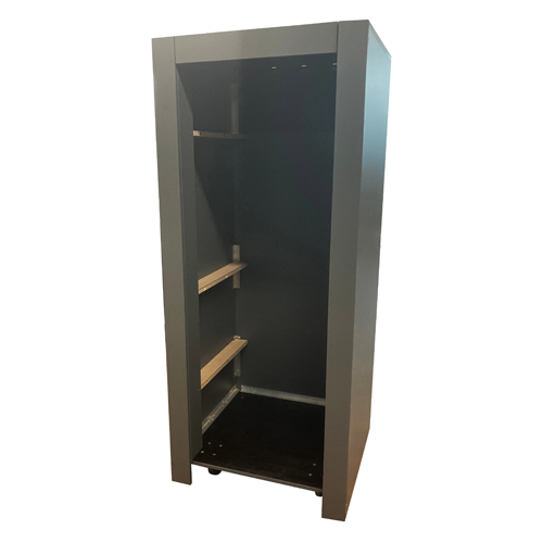 Kühlschrankverkleidung Kunststoffbeschichtete Spanplatte schwarz mit Rollen Verkleidung von Geräten Fahrgestell Edelstahl