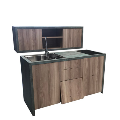 Mit Cerankochfeld, Sp�le, K�hlschrank, Schubladen und optionalem H�ngeschrank