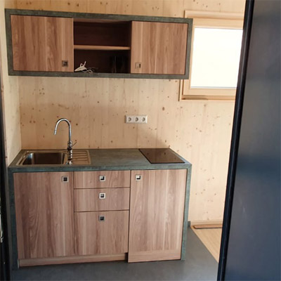 Minik�che Zimmerservic mit Cerankochfeld, Sp�le, K�hlschrank, Schubladen und optionalem H�ngeschrank